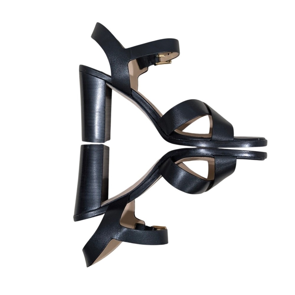 Lauren Ralph Lauren Emeryn Black Leather Block Heel Sandals Gold Buckle 9B NIB